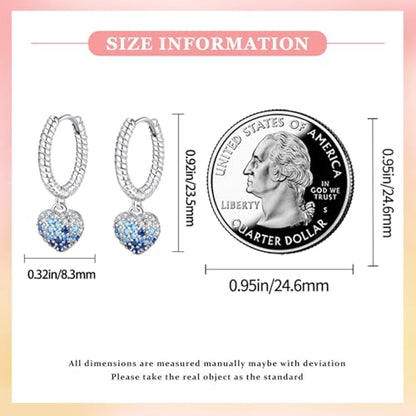 925 Sterling Silver Cute Animal Unique Huggie Hoop Earrings for Women - color: Blue Gradient Heart
