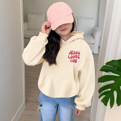 Christian Jesus Loves You Hoodie For Teen Girls Cute Graphic Hoodies Kids Bible Verse Faith Sweatshirt God Pullover - color: Apricot, size: 12-13 Years