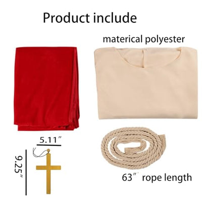 Jesus Costume Adult Men Biblical Religious Christ Costume Includes Waist Rope For Disciple Costumes - color: Beige, size: XX-Large