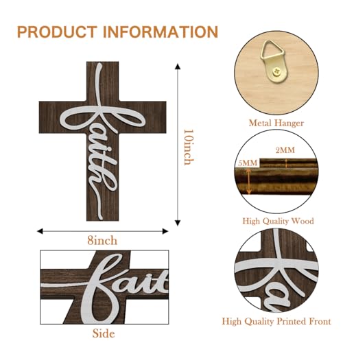 Faith Biblical Verse Cross Wall Decor - Christian Wooden Cross - Christian Wooden Hanging Decorations for Home Easter Christmas Farmhouse Kids Room, 8x10 Inches -A03 - color: C White Faith
