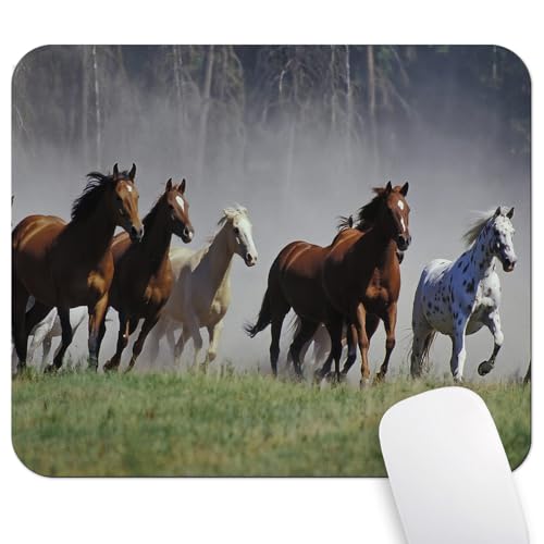 Galloping Wild Horse Herd Mouse Pad, Western Prairie Landscape Desk Mat - color: Brown