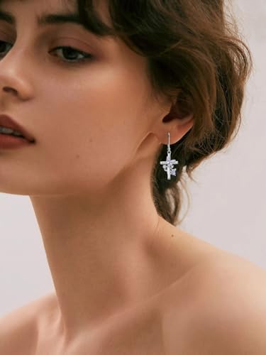 Butterfly Earrings for Women 925 Sterling Silver Birthstone Butterfly Cross Rose Dangle Earrings Elegant Butterfly's Jewelry Gift for Birthday Valentines Day Christmas - color: 6-June