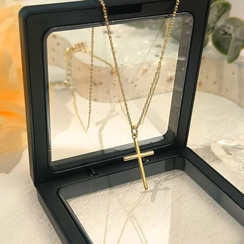 Zeffy Cross Necklace for Women,18K Gold/Silver Plated Tiny Cubic Zirconia Cross Pendant Necklace for Women Simple Layered Cross Necklaces for Women - color: Gold Dainty Cross