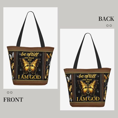 Tote Bag For Women, Tote Bag With Zipper Large Shoulder Bag For Women Travel, Work, Office, College, Nursing - color: Be Still and Know That I Am God