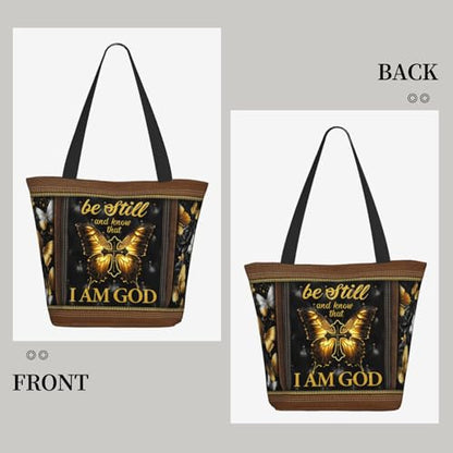 Tote Bag For Women, Tote Bag With Zipper Large Shoulder Bag For Women Travel, Work, Office, College, Nursing - color: Be Still and Know That I Am God