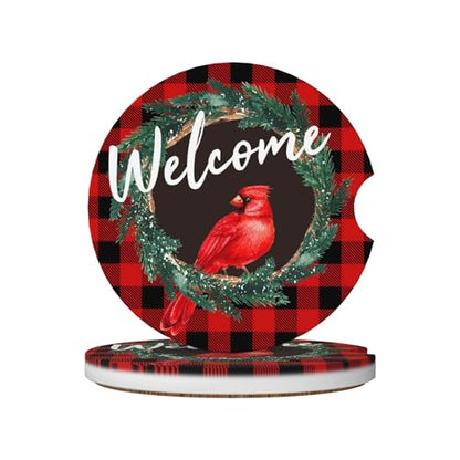 Christmas Cardinal Car Cup Holder Coasters 2 Pack 2.63" for Women - color: Red