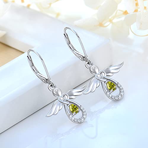 FJ Guardian Angel Jewelry Set for Women 925 Sterling Silver Peridot Necklace and Earrings Set August Birthstone Jewelry Gifts