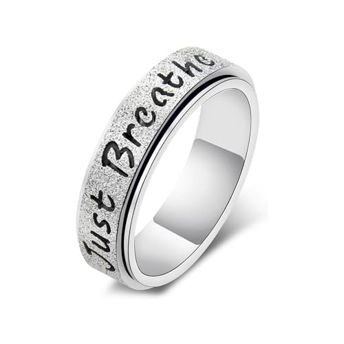 Inspirational Anxiety Relief Fidget Spinner Stackable Finger Rings for Women Men Just Breathe Let Them for Women Men Jewelry Dull Polish Titanium Steel Birthday Wedding - color: Breath Silver(can spinner)
