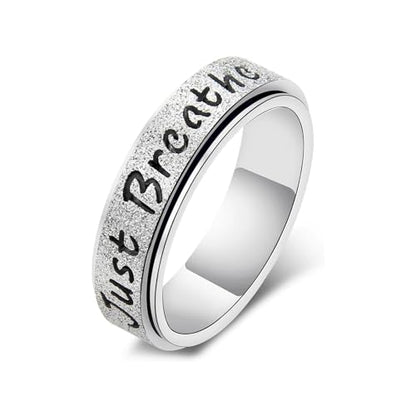 Inspirational Anxiety Relief Fidget Spinner Stackable Finger Rings for Women Men Just Breathe Let Them for Women Men Jewelry Dull Polish Titanium Steel Birthday Wedding - color: Breath Silver(can spinner)