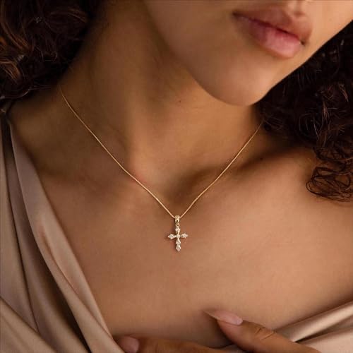 Cross Necklace for Women,Dainty 14k Gold Plated Pendant Necklaces - color: Gold-5