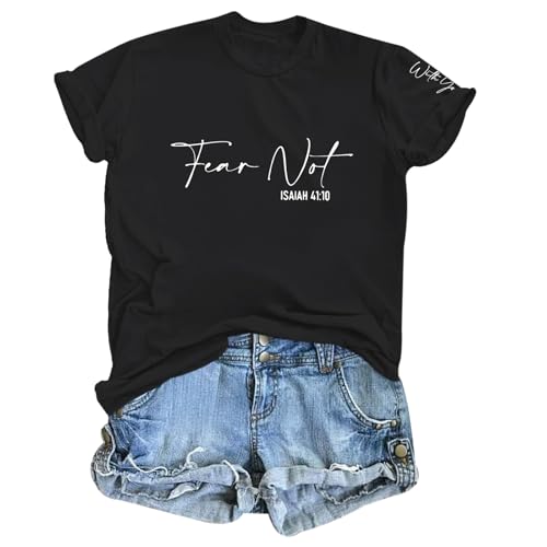 Fkatuzi Christian Jesus Faith Shirts for Women God Bible Verse Religious Tshirts Inspirational Graphic Tees Cotton Tops - color: Black, size: Medium
