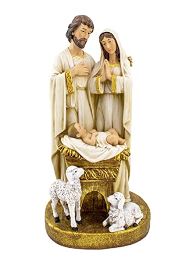 Elegant White and Gold Nativity Scene Figurine Christmas One-Piece Holy Family Tabletop Christmas Decoration 10”H