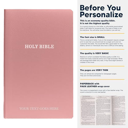 Personalized NIV Small Print Bible for Women, Name Engraved, Standard Size - color: Pink, style: King James Version