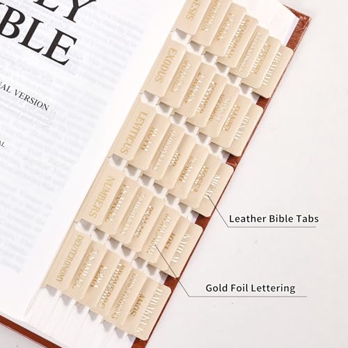 Leather Bible Tabs, Bible Tabs for Women and Men(Gold Foil Lettering) Large Print Stickers, Easy to Read and Apply, 66 Chapters & 14 Blank DIY Labels for Easy Navigation, Christian Accessories(Beige) - style: Leather Beige