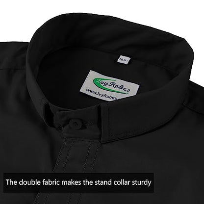 IvyRobes Men's Short Sleeves Tab Collar Clergy Shirt- Black White Purple - color: Black, size: XX-Small
