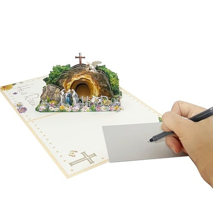 He Is Risen 3D Pop‑Up Easter Card – Christian Religious Greeting Card with Empty Tomb Scene, Cross & Floral Artwork – Scripture‑Inspired Easter Gift for Family, Friends, Church Members - color: YL301-3D