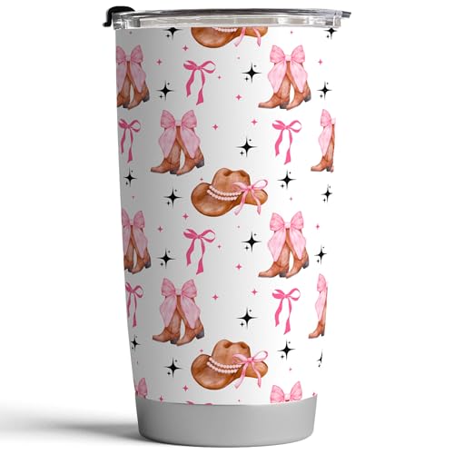 Western Tumbler 20 Oz, Cowboy Boots & Hats, Stainless Steel Travel Mug - color: Cowgirl
