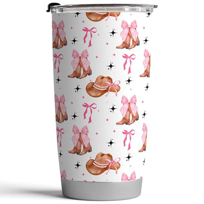 Western Tumbler 20 Oz, Cowboy Boots & Hats, Stainless Steel Travel Mug - color: Cowgirl
