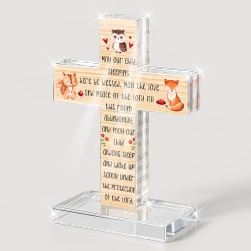 PVOPVO Cute Christian Religious New Born Wishes Cross Decor Perfect Keepsake Baptism Christening Gift for Newborn Parents Gift New Birth Family Newborn Must Haves Decor for Home Room - color: cute