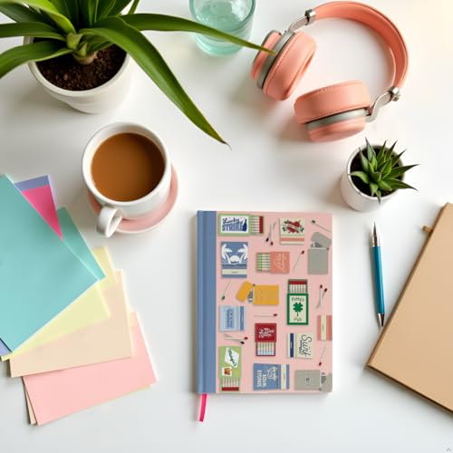 Pearhead Blue Matchbook Hardcover Journal, 6x8 College-Ruled Lined Notebook, 200 Pages, Trendy Writing Journal for Work, School & Everyday Notes - color: Blue Matchbook Collage Journal