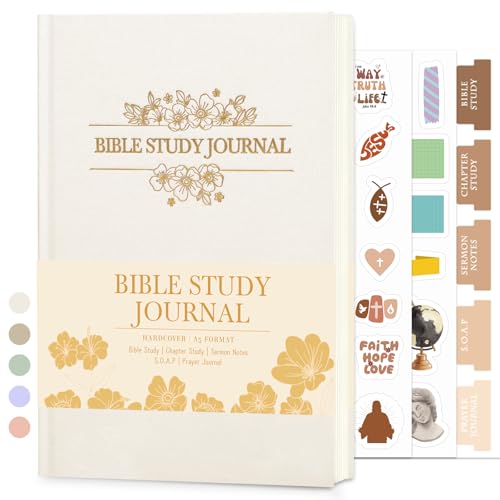 XKDOUS Linen 8.6" Bible Study Journal, Bible Notebook for Women, Beige - color: Beige