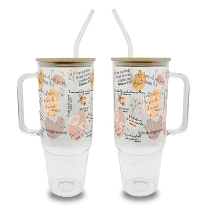 Sip-Sip Hooray! Christian Bible Verse 40oz Glass Tumbler with Lid and Straw