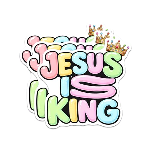 Jesus is King Sticker 3Pcs Decals Vinyl Waterproof Christian Jesus Cross Decor & Party Favors for Laptop, Water Bottle, Skateboard | Non-Repeating Decals, High-Definition Print - color: Jesus is King