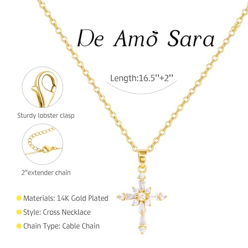 Cross Necklace for Women, Dainty 14K Gold Plated Cross Pendant Simple Long Necklaces for Women, Christian Faith Necklace Trendy Gold Jewelry Gifts for Easter - color: gold zircon cross-1