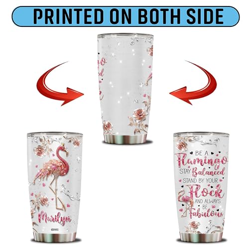 Personalized Flamingo Tumbler Gifts for Women Travel Cup Coffee Mug Gift for Mom Daughter Girls Sister Animal Lovers Insulated Stainless Steel 20oz With Lid - color: Flamingo
