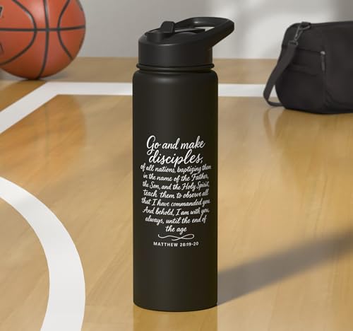 Go Make Disciples Matthew 28: 19 20 Bible Verse Scripture Stainless Steel Insulated Water Bottle - color: Black