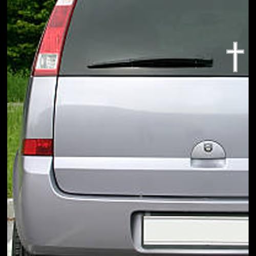 Christian Cross Vinyl Decal Sticker – (White) Religious Car Sticker for Cars, Trucks, SUVs, Windows, Bumpers – Jesus God Faith Inspirational Decal for Vehicles – Waterproof & Durable
