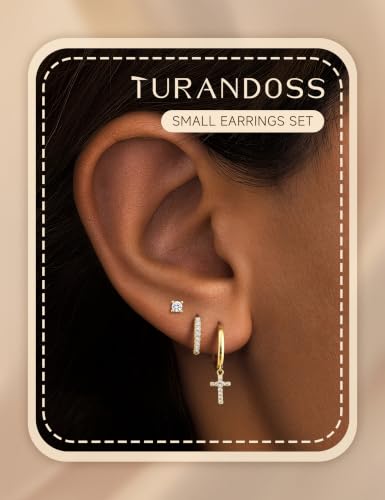 Turandoss Gold Earrings Stack for Women Teen Girls, 14K Gold Plated - color: Cross Earring（Gold）