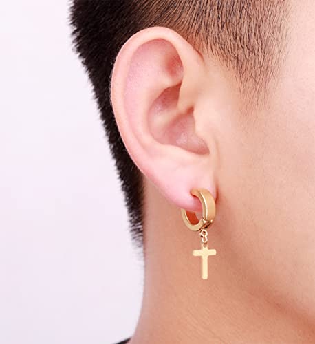 Stainless Steel Cross Earrings Set for Men Women Dangle Hinged Men Women Earrings Silver Gold Black - color: 1 pair - Gold