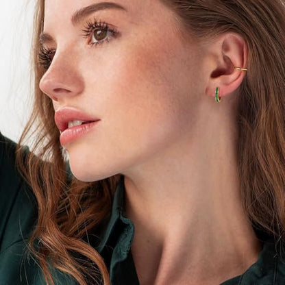 14K Gold Huggie Earrings for Women Silver Huggie Hoop Earrings Cubic Zirconia Huggie Earrings Stud Earrings Lightweight Dainty Hypoallergenic Earrings Jewelry Gifts - color: Gold Green CZ Hugggies