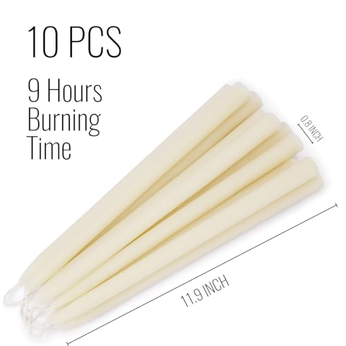 12-inch Ivory Beeswax Taper Candles - 9 Hour Long Burn Time, Pure Natural Non-Toxic Beeswax Candles, 10 Pack - color: Ivory, size: 12in-10pack