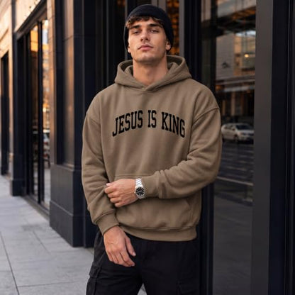 Wrenpies Christian Jesus Love You Hoodie for Men Jesus Is King Faith Religious Bible Verse Hoodies Graphic Fleece Sweatshirt - color: Coffee, size: Large