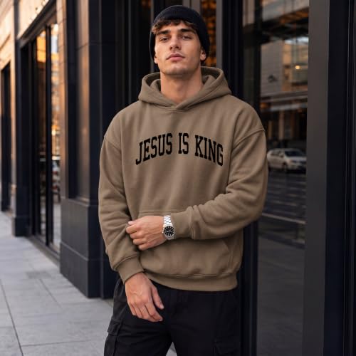 Wrenpies Christian Jesus Love You Hoodie for Men Jesus Is King Faith Religious Bible Verse Hoodies Graphic Fleece Sweatshirt - color: Coffee, size: Medium