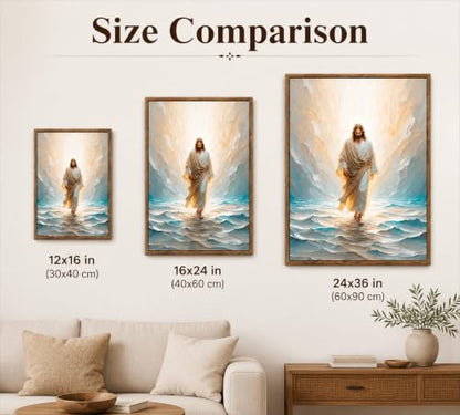 CXKAWM Framed Jesus Walking on Water Canvas Wall Art, 24x36in - color: Framed Jesus Walking, size: 24x36in