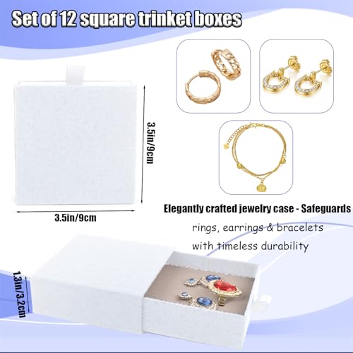 Jewelry Gift Box, 12-Pack Necklace Gift Box Drawer Jewelry Box Bangle Necklace Case For Earrings & Rings, Stylish Necklace Bracelet Organizer, 3.5 x 3.5 x 1.25 Inches (White) - color: White