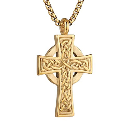 HZMAN Stainless Steel Celtic Cross Necklace for Men Women,Waterproof - color: Gold