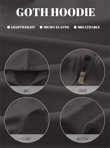 Zip Up Hoodies Y2k Jacket Graphic Gothic Jackets Grunge Cross Hoodie Baggy Streetwear Emo Sweater Aesthetic Clothes - color: Deep Gray, size: Small