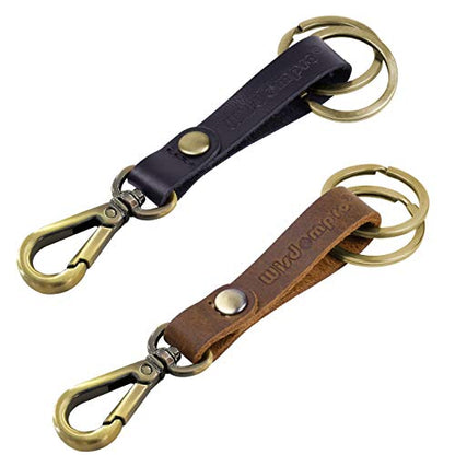 Wisdompro 2 Pcs Genuine Leather Belt Loop Keychain for Men and Women - color: Black & Brown