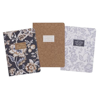 Christian Art Gifts Notebook Set: All Things - Phil 4:13, Set/3 Large, Christian Gifts for Women, Slim Notebooks, Cardstock, Bible Verses, Flexible Cover, Lined Paper, 64 Pages Each, Floral