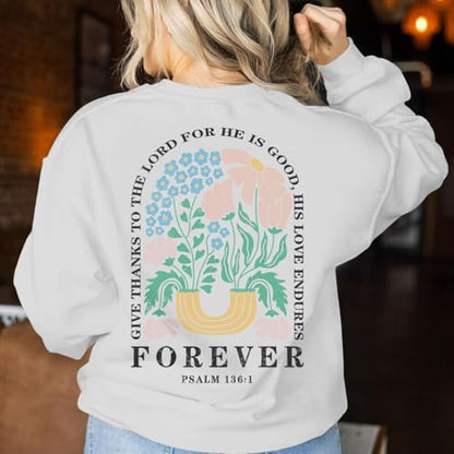 KEEVICI Women Christian Jesus Faith Sweatshirts Bible Verse Flower Floral Sweatshirt Religious God Graphic Oversized Hoodie - color: White, size: Small
