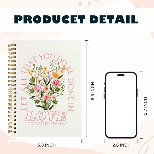 BearCake Prayer Journal for Women, Bible Journaling Notebook, Christian Gifts for Women, Let All That You Do Be Done in Love Prayer Journal for Women, Bible Journal Hardcover Spiral Notebook 5.5x8.3 - color: white Bible-16/14