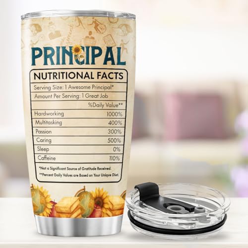 Principal Appreciation Gift 20oz, Stainless Steel Insulated Tumbler with Funny Definition and Nutrition Facts, Thoughtful End of Year Gift for School Leader, Mentor, Boss - color: School Principal Appreciation
