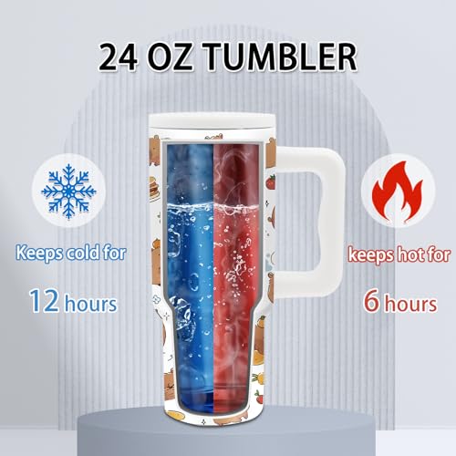 24oz Capybara Tumbler with Handle & Straw, Gift for Women Girls, Insulated - color: Capybara1