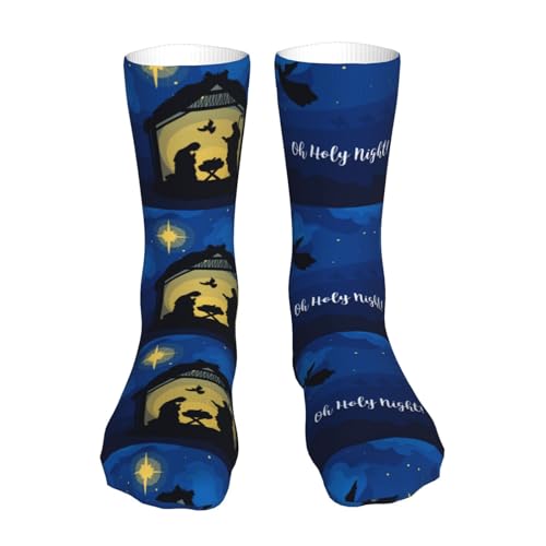 Christian Christmas Nativity Scene O Holy Night Sock Womens Short Stockings Casual Sport Crew Socks for Women Men - color: Yellow