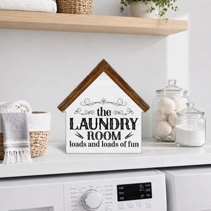 Laundry Room Decor, Loads and Loads of Fun House Shaped Wooden Sign - color: laundry