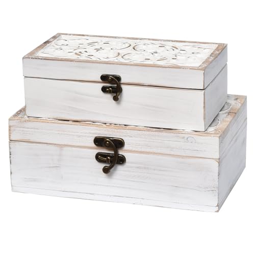 White Wooden Storage Box Set of 2,Distressed White-Washed Decorative Boxes - color: White, size: S&M